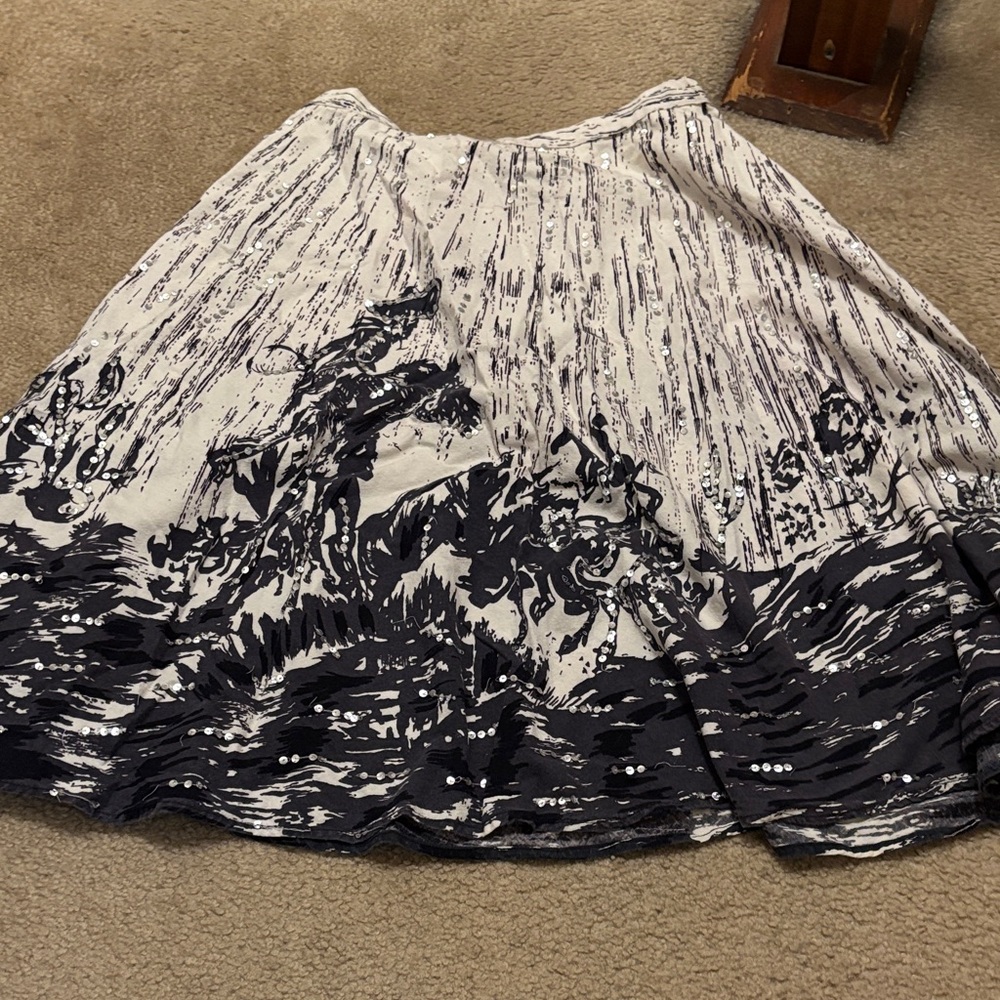 Dimri Black & White Printed Circle Skirt with Subtle Sequins